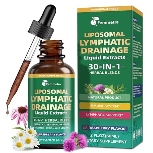 Liposomal Lymphatic Drainage Supplements with 30-in-1 Herbal Blend - Echinacea | Oregano | Milk Thistle - Sugar Free Lymph System Drops - Immune Support, Cleanse & Detox, Raspberry Flavor, 2 fl oz - Image 1