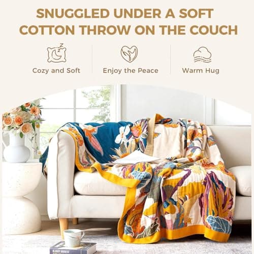King Throw Blanket for Bed 100% Cotton Boho Soft Rustic Quilt Butterfly and Floral Double Embroidery Breathable Spring Bed Blanket,90"x108" All Season Blankets for Bedding Couch Home Decor - Thumbnail 4