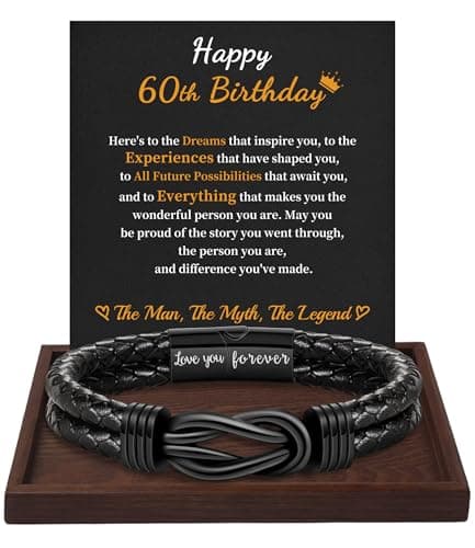 Btysun 60th Birthday Gifts Idea, 1964 Birthday Gifts for Men Leather Bracelets Black Knot Infinity Bracelets Dad Birthday Gift for Husband I Love You Gifts - Image 1