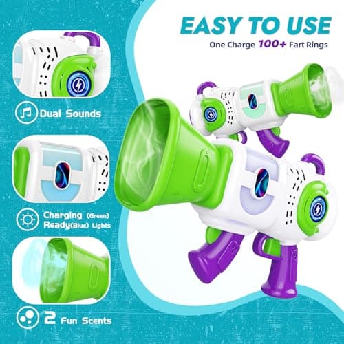 Resosese Fart Gun, Fart Blaster Toy Gun with Shoots Real Fog Rings,2 Unique Durian & Cheese Scents,2 Fun Sound Effects & Color-Changing Lights, Anti-Backflow Safe, Christmas Fart Gifts Toys for Kids - Thumbnail 4