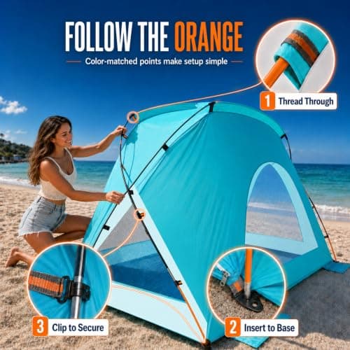 Beach Tent, Portable Sun Shelter for 2/3/4/6-8 Person with UPF 50+ UV Protection, Easy Setup Waterproof Beach Shade Canopy Cabana for Family Outdoor and Picnics, Fishing with Carrying Bag - Thumbnail 3