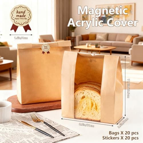 Upgraded Manual Bread Slicer for Homemade Bread with 20 Bags and Acrylic Cover, Adjustable Thickness Bread Cutter, Sourdough Slicer Serrated Blade with Scale Line and Suction Cup for Baguettes - Thumbnail 6