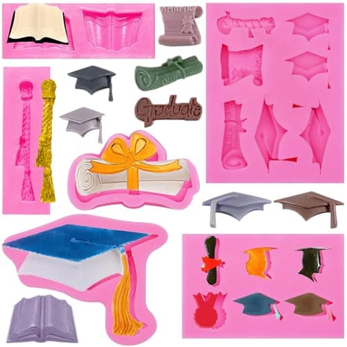 Graduation Candy Chocolate Molds 2026 Graduation Party Favors Congratulations Congrats Grad Cake Cupcake Toppers Decorations Silicone Candy Melts Fondant Cookie Cake Pop Gummy Molds for Baking, 6 Pcs - Image 1
