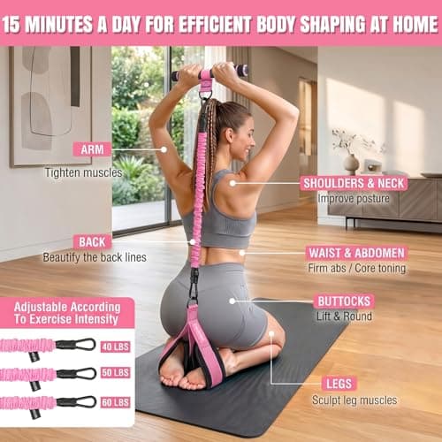 MEDETAYI Pedal Resistance Band, 40/50/60 lbs with Handles & Ankle Straps - Thumbnail 2