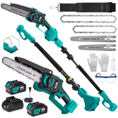 TNELTUEB 4-In-1 Cordless Pole Saw & Mini Chainsaw, 6"&8" Pole Saws For Tree Trimming with 15.6ft Extendable Pole, 180° Adjustable Angle, 1000W Brushless Motor, Electric Chainsaw with 2×4.0Ah Batteries - Image 1