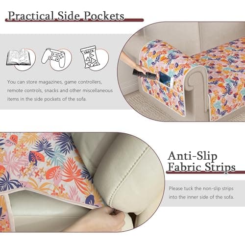 ALIECOM L Shaped Couch Cover for Sectional Sofa Waterproof Sofa Slipcover Non Slip Corner Couch Covers for Dogs Cats (X-Large, Tropical Leaf) - Thumbnail 4