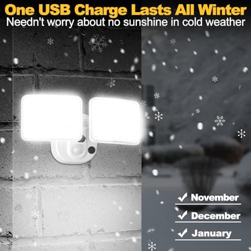 Rechargeable Battery Operated Motion Lights 2500LM & 4000LM Motion Sensor Security Lights(1-3 Months Endurance) USB Charging LED Flood Lights Outdoor for Garage Yard Entryways Patio Garden (White) - Thumbnail 3