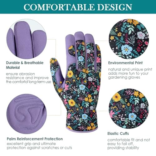 fauson Gardening Gloves for Women, Printed Touchscreen Garden Gloves with Grip, Thorn-Proof Puncture-Resistant Work Gloves - Thumbnail 3