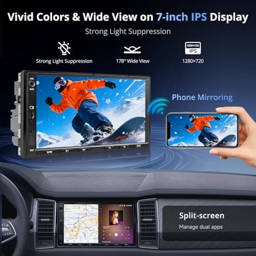 ATOTOZONE A5L 7inch Android Double DIN Car Stereo & Backup Camera, Wireless CarPlay& Android Auto Touchscreen Head Unit, WiFi/Bluetooth/USB, 2G+32G,MirrorLink, 24B-EQ DSP, FM/AM,GPS Tracking &AI Chat - Thumbnail 4