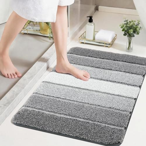COSY HOMEER Bathroom Rugs 36"x24", Ultra Soft Absorbent Bath Mat with Non-Slip TPR Backing, Machine Washable Shaggy Rug for Bathroom Floor, Grey - Image 1