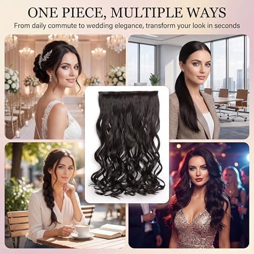 5 Clip in Hair Extensions Synthetic Thick Curly Wavy Hairpieces for Women 18 Inch Natural Looking 3/4 Full Head Clip on Hair Extensions Black Brown - Thumbnail 2