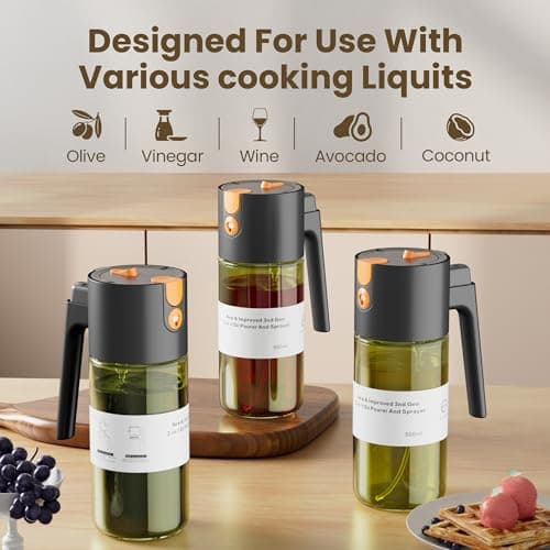 LUKUMIQI 2 in 1 Oil Sprayer for Cooking, 17oz Light-Blocking Glass Spray Bottle with Stickers, Oil Dispenser for Salad, Air Fryer & BBQ - Thumbnail 6