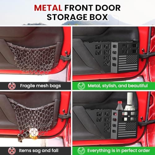 DIAMOOKY Metal Front Door Pocket Storage Box for Jeep Wrangler JK JKU 2018 2017 2016 2015 2014 2013-2007 2/4 Door Accessories, Door Organizer Molle Panels, Flag, 2PCS - Thumbnail 4