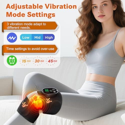 Cordless Heated Knee Massager with Vibration, Heated Knee Brace Wrap, Heating Knee Pad for Knee Elbow, Knee Heating Pad for Arthritis with 6 Heating Levels, 3 Massage Modes&Timer (Black+White) - Thumbnail 3