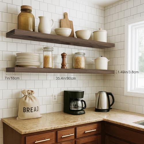Mifurn Floating Shelves for Wall, Bathroom Shelves Over Toilet, Wall Shelves & Book Shelf for Room, Hanging Shelf, Modern Wooden Mounted Floating Shelves, 36x7x1.5 in (Smoke Gray, Set of 2) - Thumbnail 5
