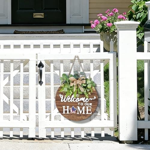 Interchangeable Seasonal Welcome Sign Front Door, Rustic Round Wood Wreaths Wall Hanging Outdoor Decor, Farmhouse, Porch, for Spring Summer Fall All Seasons Holiday Home Decor (Brown) - Thumbnail 5
