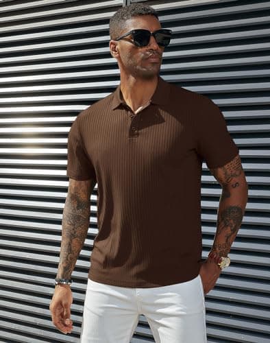 PJ PAUL JONES Polo Shirts for Men Retro Lightweight Pullover Polo T Shirts for Golf Bowling Coffee L - Thumbnail 5