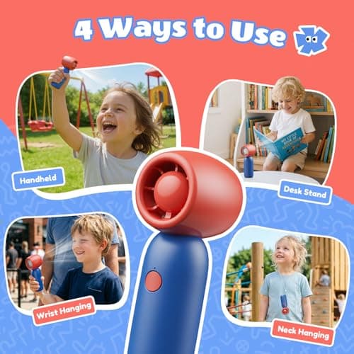 YDCBRIRAY Turbo Handheld Fan for Kid, 4-speed Wind, Portable Travel Pocket Cute Child Fan, 4000mAh Rechargeable Battery Mini Fan with Dual Lanyard for Outdoor,Camping,Hols,Gifts for Kids Festival - Thumbnail 5