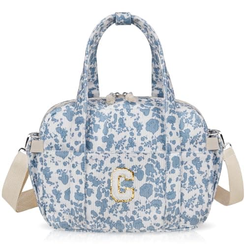 Large Lunch Bag Insulated Lunch Box for Women Men Cute Corduroy Lunch Tote Bags Reusable Lunch Bag Adult Leakproof Portable Cooler Bag for Work Picnic or Travel (Blue White C) - Image 1