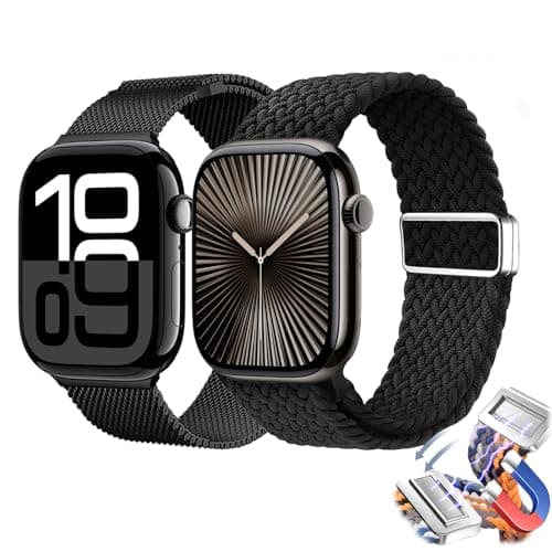 Compatible with Apple Watch Bands, Magnetic Clasp Watch Bands for Women and Men 38mm 40mm 41mm 42mm 44mm 45mm 46mm 49mm, for iWatch Bands Ultra/Ultra 2 SE Series 10 9 8 7 6 5 4 3 2 1, Stainless Steel & Nylon