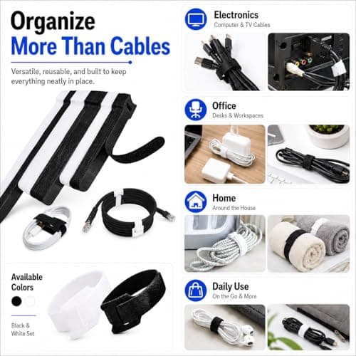 70pcs Cable Ties Reusable Black and White Wire Ties Cable Management Cord Ties Reusable for Electronics Hook and Loop Cable Ties for Computer 4 6 8 Inch - Thumbnail 4