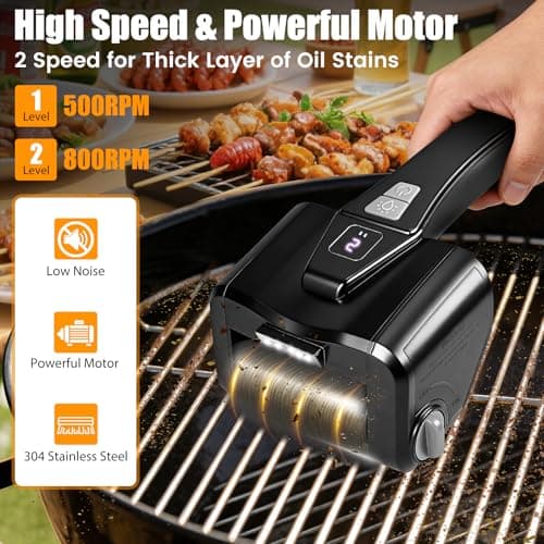 Electric Grill Brush for Outdoor Grill,Electric Grill Cleaner with 800 RPM Motor,Stainless Steel No Shedding Bristle Head,Cordless & Type-C Rechargeable,4000mAh BBQ Grill Brush with LED Light - Thumbnail 2