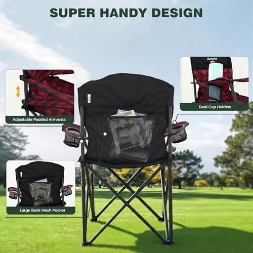 SUNNYFEEL Oversized Folding Camping Chair 800 LBS Heavy Duty for Big Tall People Red Padded Portable Collapsible Chairs with Armrest Cup Holder & Pocket for Outdoor Travel Picnic Camp Sports - Thumbnail 6