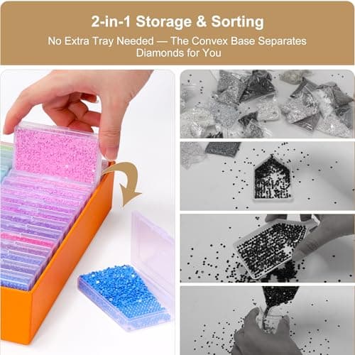 PP OPOUNT 60 PCS Diamond Art Storage Trays for Diamonds Storage & Line-Up, 2-in-1 DiamondPaintingStorage for Diamond Art Crafters, Diamond Art Convex Bottom Design, Diamond Painting Accessories - Thumbnail 3