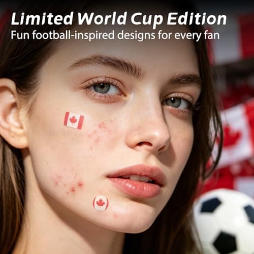 Anchiray Canada Flag & Soccer Design Hydrocolloid Pimple Patches for Face - with Tea Tree Oil, Salicylic Acid & Calendula Extract, for Team Canada Soccer Fans, Available day and night, 80 Counts - Thumbnail 2