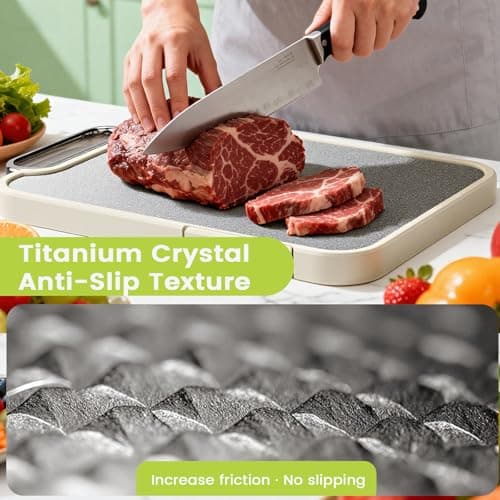 Titanium Cutting Board for Kitchen, Cutting Boards Non Toxic Double Sided Metal Pure Titanium and Wheat Straw PP Chopping Board Food Grade Easy to Clean Large Size 16"*10"*0.9"(White) - Thumbnail 4