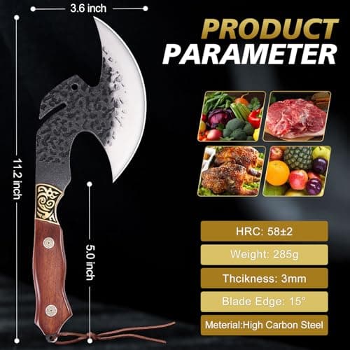 Topfeel Hand Forged Viking Knife 6.2" Meat Cleaver with Sheath, Chinese Kitchen Axe Boning Knife for Meat Cutting, High Carbon Steel Butcher Knife Home Outdoor BBQ Camping Birthday Gifts for Men Dad - Thumbnail 6