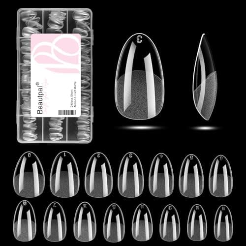 BEAUTPAL Short Almond Nail Tips Fake Nail Tips, 240Pcs Half Matte Soft gel Nail Tips, 15 Sizes Full Cover Acrylic False Press on Nails Tips, Nail Extension Tips - Image 1