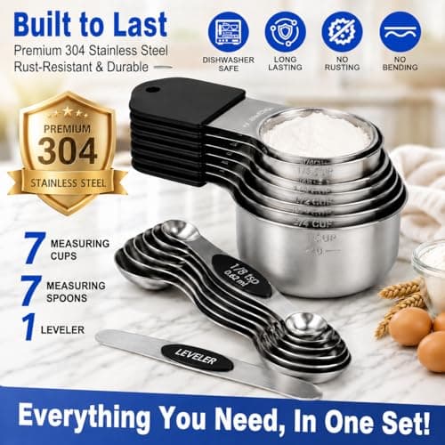 Magnetic Measuring Cups and Spoons Set, Strong N52 Magnets, Heavy Duty 304 Stainless Steel Fits in Spice Jars for Baking & Cooking, BPA Free, Round Set of 15 with Leveler Black - Thumbnail 2