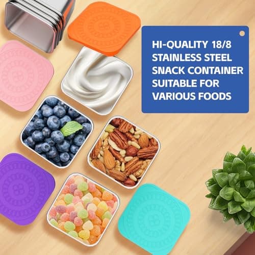 ENCYS Set of 8 Snack Containers,Reusable Snack Container,Stainless Steel lunch box ;Leak Proof Stackable Small Metal Food Containers with Silicone Lids - Thumbnail 3