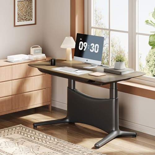 COLAMY Electric Standing Desk 55x28 Inch, Wobble-Free Dual Motor Sit Stand Up Home Office Computer Desk, One Piece Motorized Workstation Gamer Studio Table, Outlets & Footrest,Walnut Black - Thumbnail 2