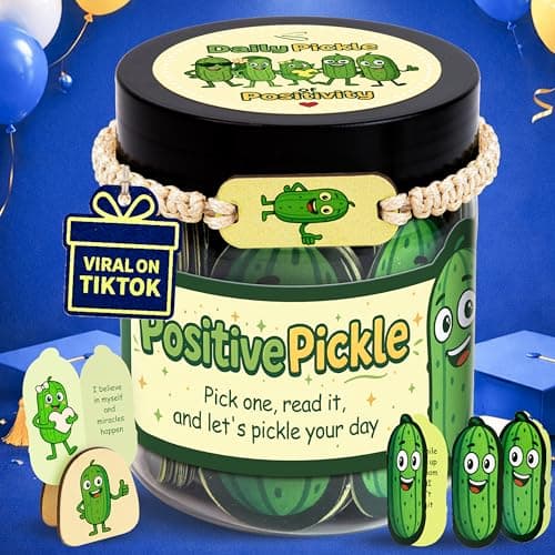 Stofinity 60 Positive Pickle Affirmation Cards Jar - Small Birthday Gifts for Teen Girls Trendy Stuff, High School Graduation Gift For Her, Daughter, Mothers Day Gifts for Mom, Sister, Friends - Image 1