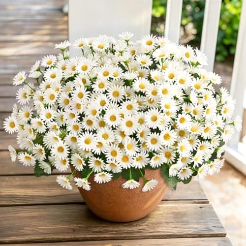 Realistic Artificial Flowers for Outdoors, 6 Bundles Full Daisy UV Resistant Artificial Outdoor Flowers, Faux Flowers for Outdoor Planters, Outdoor Fake Plants for Summer Front Door Yard Garden Home - Image 1