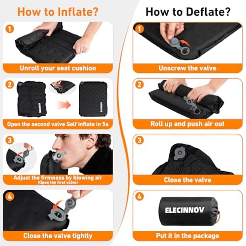 ELECINNOV Inflatable Seat Cushion, Self Inflating Memory Foam Portable Stadium Seat Cushions for Bleachers Lightweight Camping Comfort Airplane Cushion for Long Flights Outdoor Events - Thumbnail 4