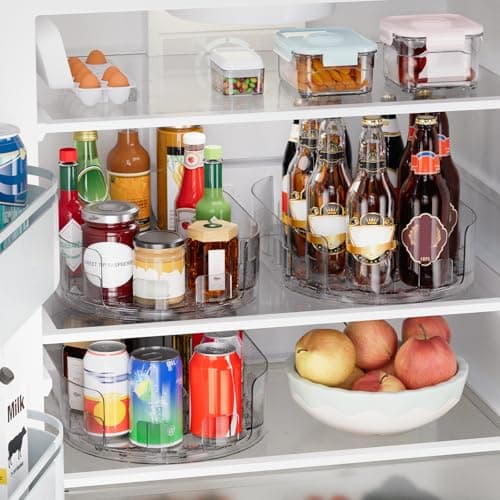 Holinwa Lazy Susan Organizer for Refrigerator, 13.5'' x 8.5'' Clear Rectangular Turntable Fridge Organizer for Condiments in Refrigerator, Cabinet, Pantry, or Kitchen Countertop (2 Pack) - Thumbnail 2
