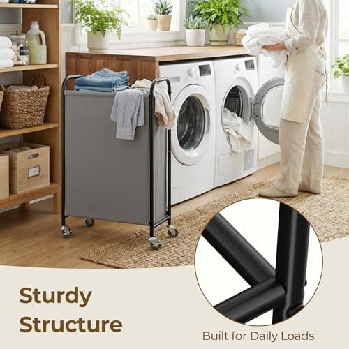 GRANNY SAYS 80L Slim Laundry Hamper with Silent Brake Wheels, Sturdy Metal Frame & Handle, Rolling Laundry Basket for Laundry Room, Bedroom, Bathroom, or RV – Suited for Singles or Couples, Grey - Thumbnail 6