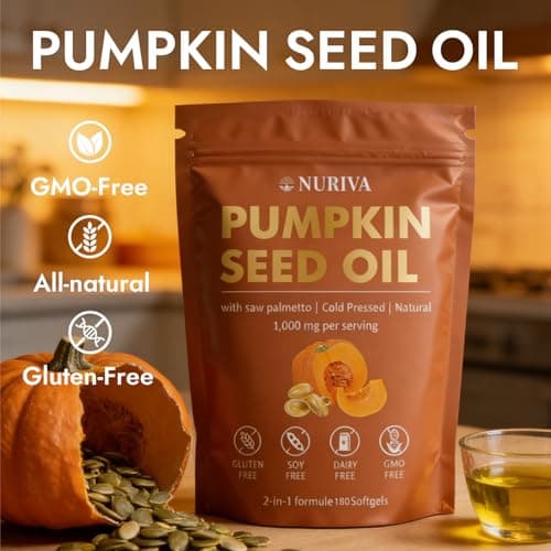 NURIVA Pumpkin Seed Oil with Saw Palmetto – Cold Pressed, Pure Virgin Oil, Rich in Essential Fatty Acids & Phytosterols – Supports Hair, Urinary & Prostate Health – Non-GMO, 100% Natural(1pc) - Thumbnail 5