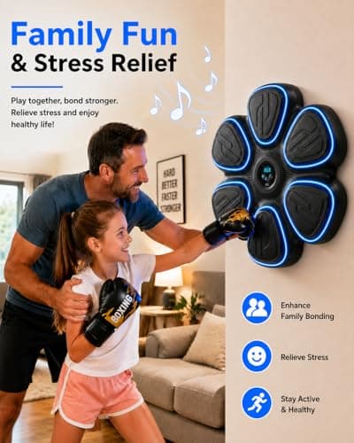 Music Boxing Machine for Kids, Wall Mounted Punching Target with LED Lights & Boxing Gloves, Boys Gifts Age 3-16, Fun Fitness Equipment Birthday Gifts for Teen Boys, Indoor Home,Office,Gym Active Play - Thumbnail 2