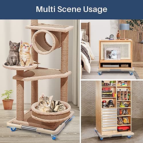 SPACECARE Mini Fridge Stand Mobile Roller, Adjustable Furniture Dolly with 4 Locking Wheels, Heavy Duty Washing Machine Base, Universal Appliance Pedestal for Dryer and Refrigerator- Off White - Thumbnail 6