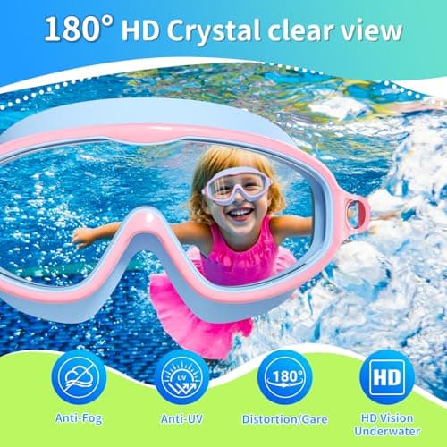 AzureWings 2 Pack Swim Goggles for Kids, No Leak Anti-Fog Anti-UV Swimming Goggles for Boys Girls Children 4-14 (Dark Blue & Pink Blue) - Thumbnail 4