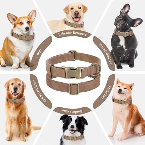 Jumpress Soft Leather Dog Collar for Small Medium Large Dogs, Heavy Duty Dog Collar Leather with Quick Release Metal Buckle, Durable & Adjustable for Medium Dogs Walking (Brown, M) - Thumbnail 3