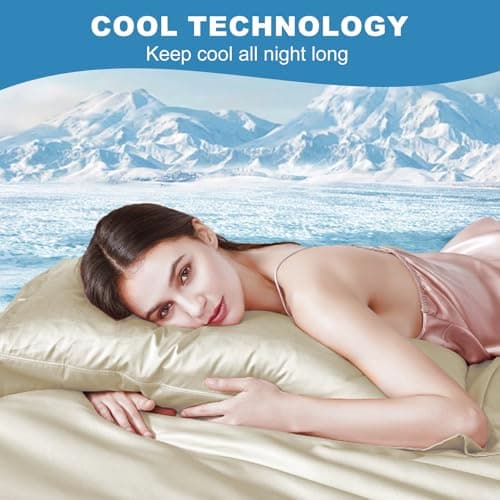 LOVSTOY Cooling Pillow Cases Set of 2, Standard Size Cool Pillowcases for Hair Skin Hot Sleepers, Soft Silky Summer Pillow Cover with Envelope Closure, Desert Yellow, 20"x26" - Thumbnail 2