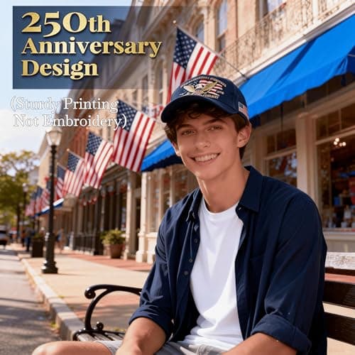 SOIMOE 250 Anniversary USA Hat for Men Women,Eagle Printed Adjustable Baseball Cap,Patriotic 250th Hat for Husband,Veteran(Blue) - Thumbnail 2