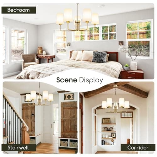 Tadpole Jump Farmhouse Chandelier 5 Lights Chandeliers for Dining Room with White Fabric Shade Rustic Gold Dining Room Light Fixture for Kitchen Bedroom Living Room - Thumbnail 4