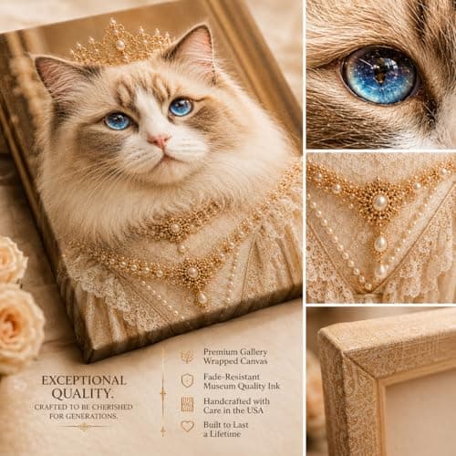 VYPEROCK Ragdoll Queen Canvas Wall Art, Elegant Royal Cat Portrait for Sophisticated Cozy Interiors, Luxury Pet Canvas Artwork for Living Room Bedroom, Made in USA, 36" L x 24" W - Thumbnail 5