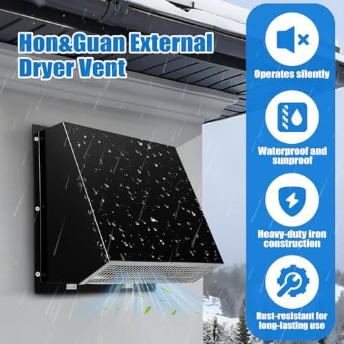10 Inch Wall Vent Exhaust Vent Dryer Vent Cover Outside for Kitchen Range Hood Dryer,Black - Thumbnail 6